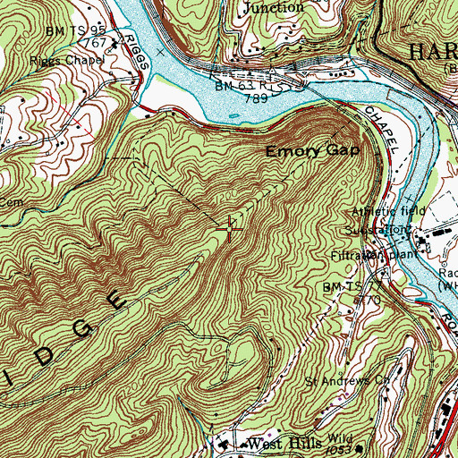 Topographic Map of WKJS-FM (Harriman), TN