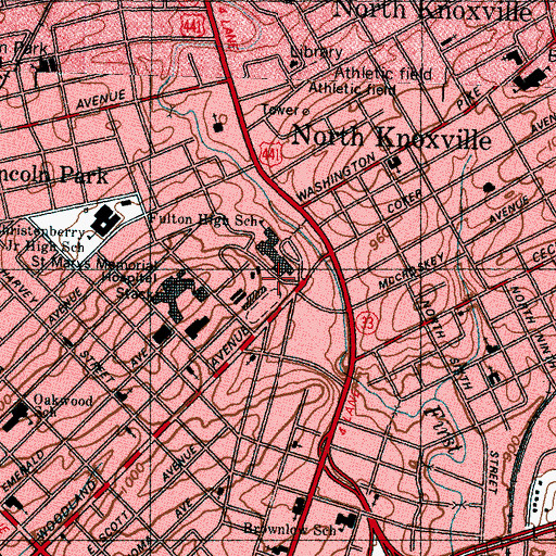 Topographic Map of WKCS-FM (Knoxville), TN