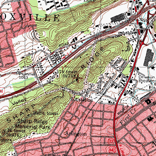 Topographic Map of WEZK-FM (Knoxville), TN