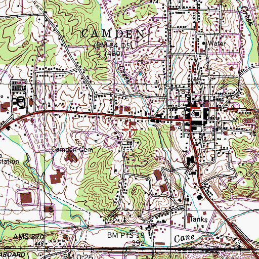 Topographic Map of WRJB-FM (Camden), TN