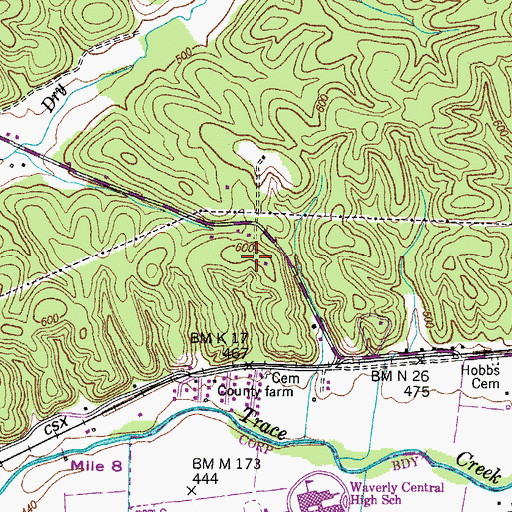 Topographic Map of WVRY-FM (Waverly), TN
