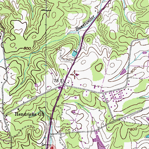 Topographic Map of WTNQ-FM (Dickson), TN