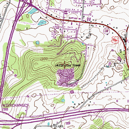 Topographic Map of WHUB-FM (Cookeville), TN