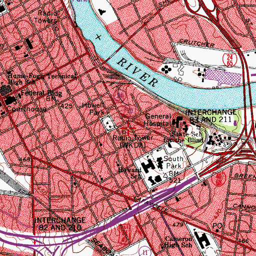Topographic Map of WKDF-FM (Nashville), TN