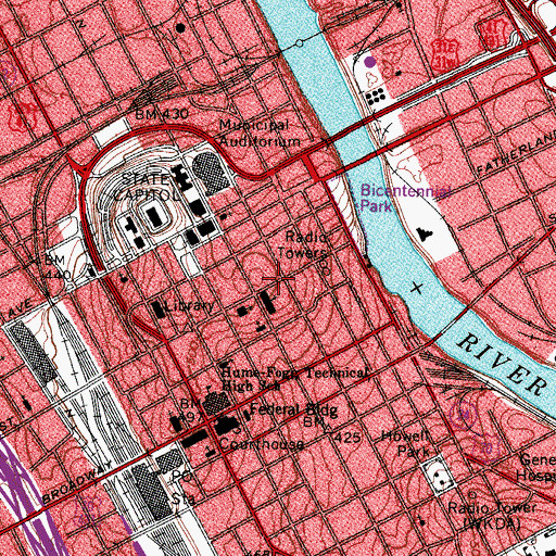 Topographic Map of WJYN-FM (Nashville), TN