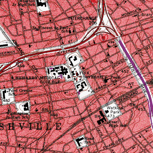 Topographic Map of WRFN-FM (Nashville), TN