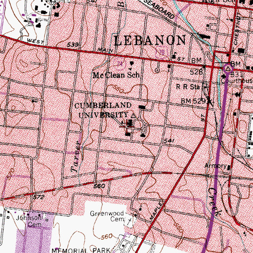 Topographic Map of WFMQ-FM (Lebanon), TN