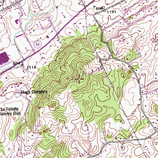 Topographic Map of WTNQ-FM (La Follette), TN