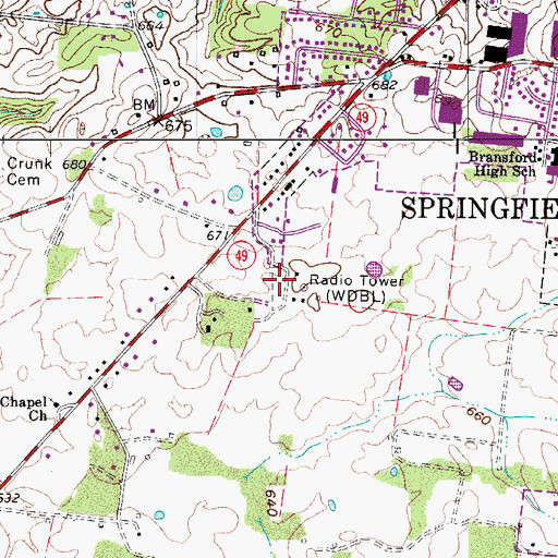 Topographic Map of WDBL-FM (Springfield), TN