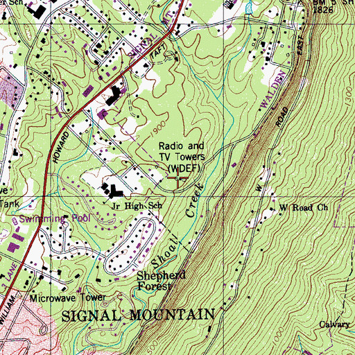 Topographic Map of WDEF-TV (Chattanooga), TN