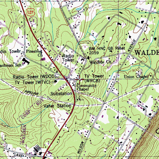 Topographic Map of WRCB-TV (Chattanooga), TN