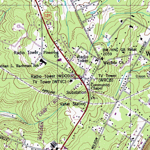 Topographic Map of WTVC-TV (Chattanooga), TN