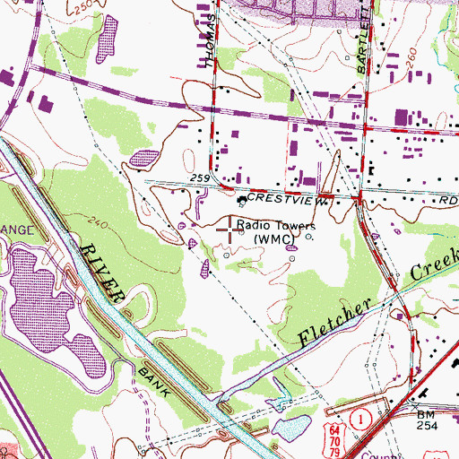 Topographic Map of WMCT-TV (Memphis), TN