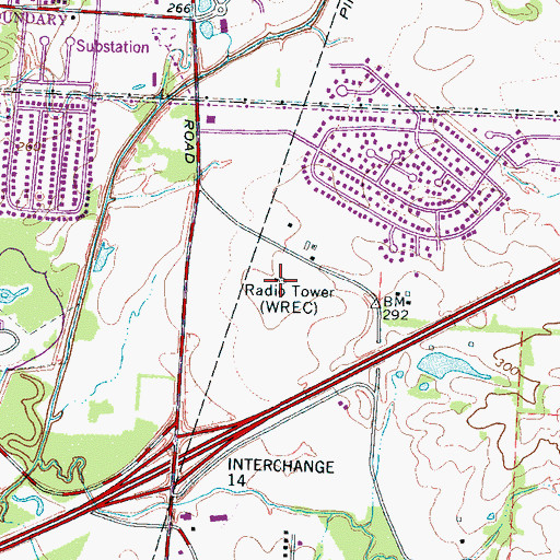 Topographic Map of WREG-TV (Memphis), TN