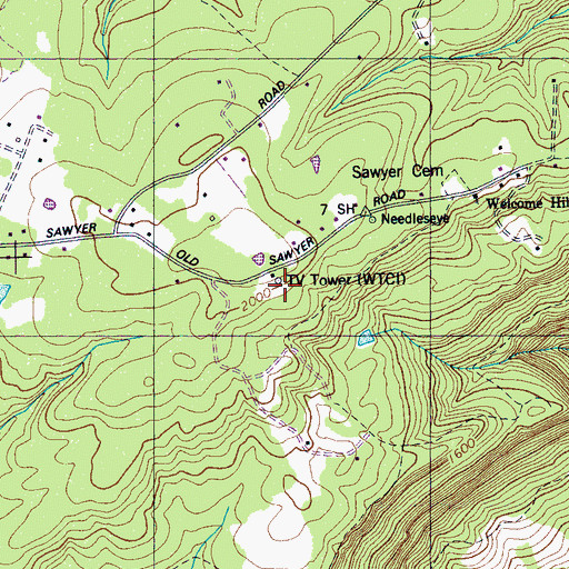 Topographic Map of WTCI-TV (Chattanooga), TN