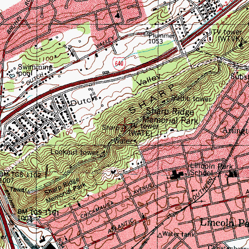 Topographic Map of WATE-TV (Knoxville), TN