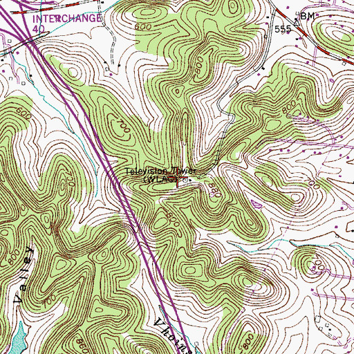 Topographic Map of WTVF-TV (Nashville), TN