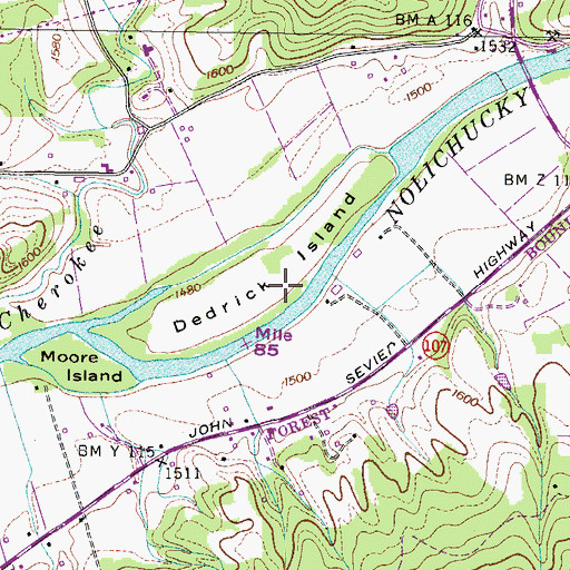 Topographic Map of Decker Farm Airport (historical), TN