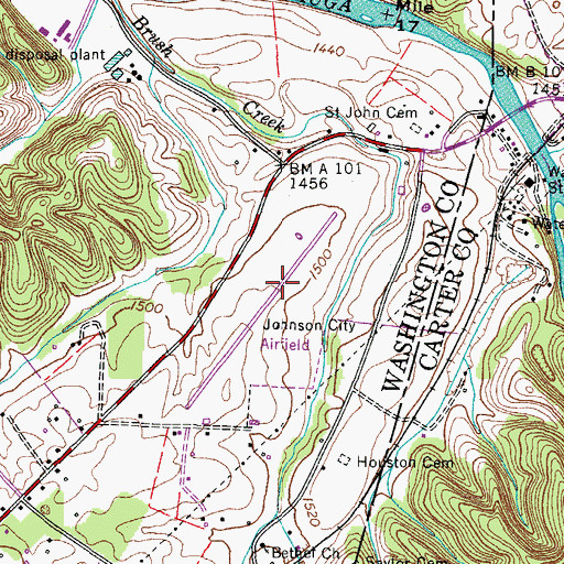 Topographic Map of Johnson City Airport, TN