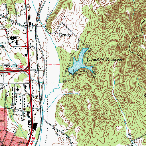 Topographic Map of L and N Reservoir Dam, TN