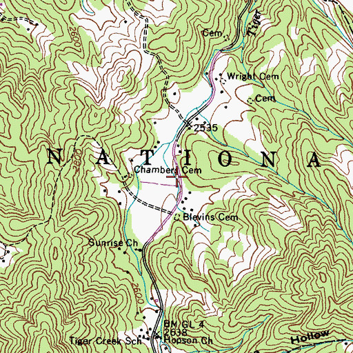 Topographic Map of Blevins Store (historical), TN