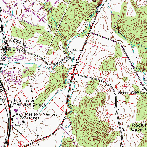 Topographic Map of Cave Springs Church, TN