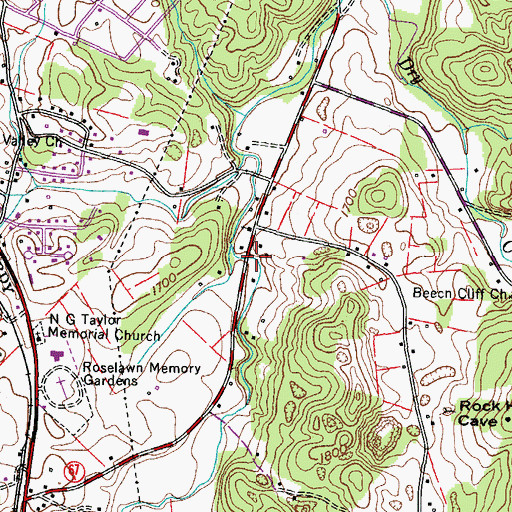 Topographic Map of Cave Springs School (historical), TN