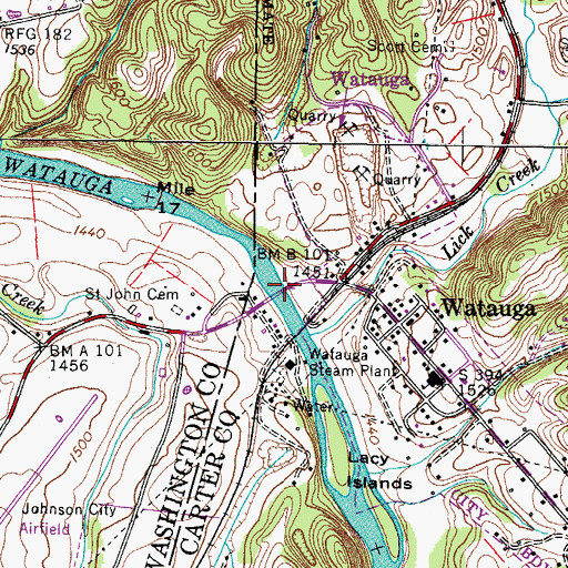 Topographic Map of Dungans Ford, TN