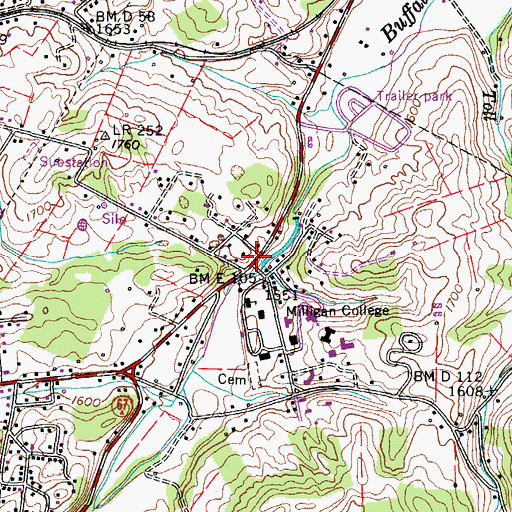 Topographic Map of Milligan, TN