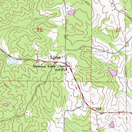 Topographic Map of Bethany Lime Church, AL