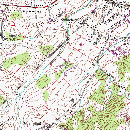 Topographic Map of Beechwood Court, TN