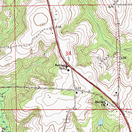 Topographic Map of Bethel School, AL