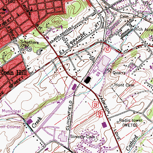 Topographic Map of Center South Shopping Center, TN