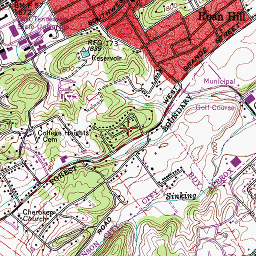 Topographic Map of Dogwood Acres, TN