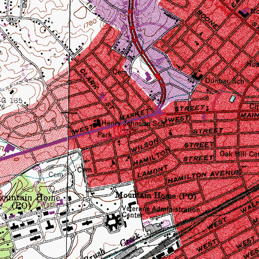 Topographic Map of Johnson City Fire Department Station 4, TN