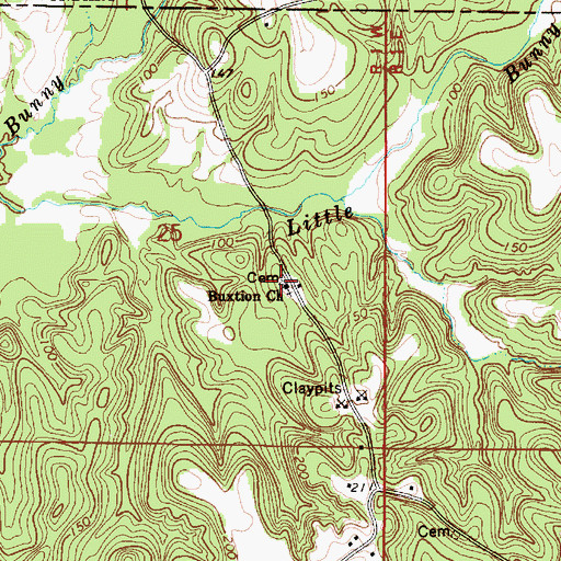 Topographic Map of Buxtion Church, AL