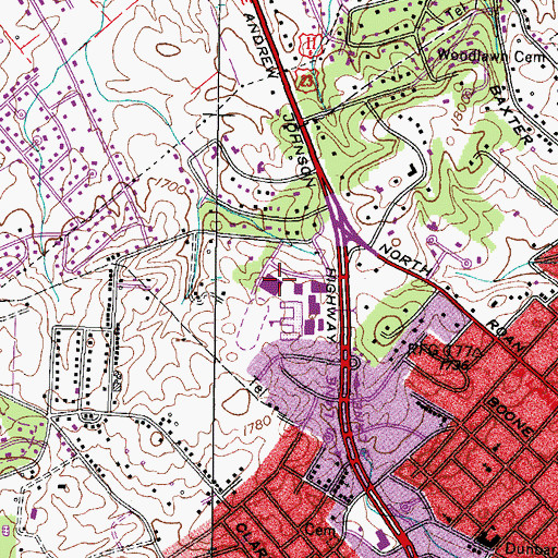 Topographic Map of Freedom Hall Civic Center, TN