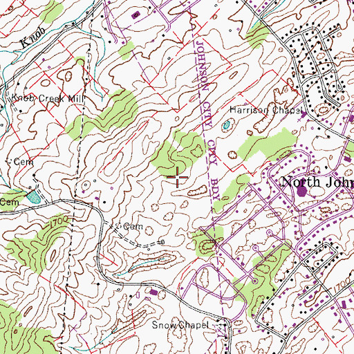 Topographic Map of Greenacres, TN