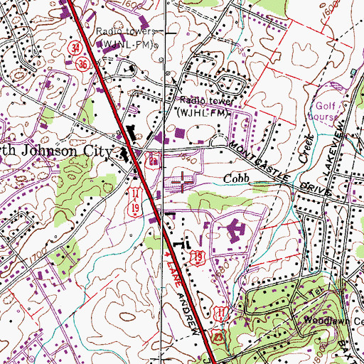 Topographic Map of Johnson City Plaza Shopping Center, TN