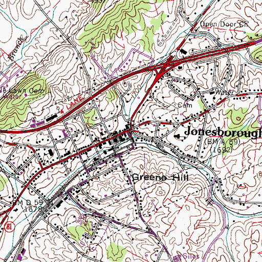 Topographic Map of Jonesborough City Hall, TN