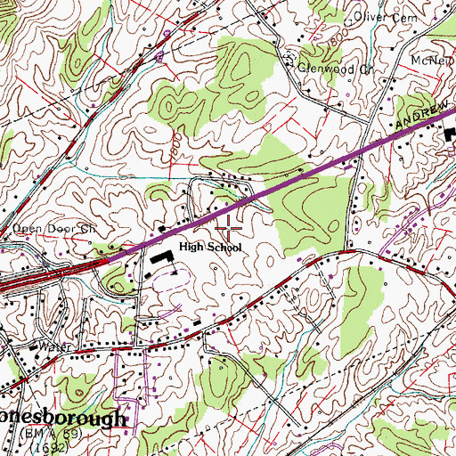Topographic Map of Jonesborough Elementary School, TN