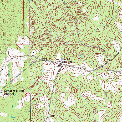 Topographic Map of Carrs Chapel, AL