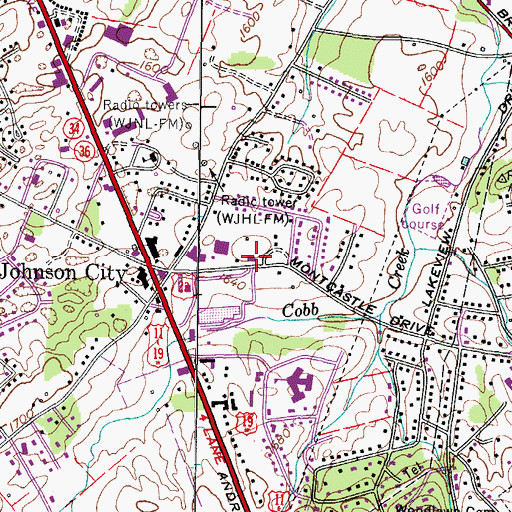 Topographic Map of Johnson City Fire Department Station 5, TN