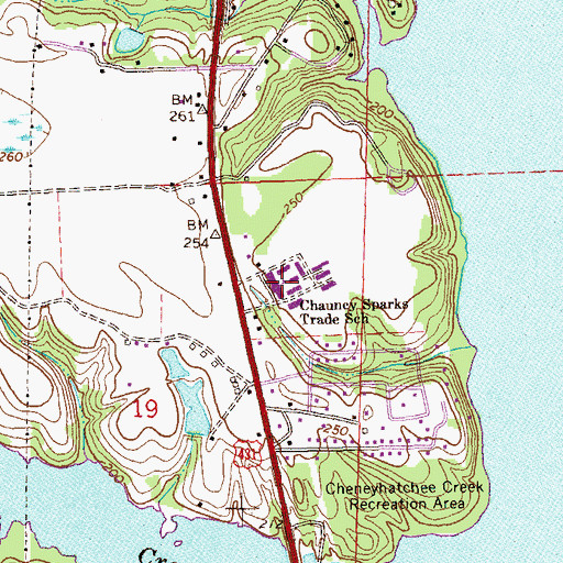 Topographic Map of Chauncy Sparks Trade School, AL