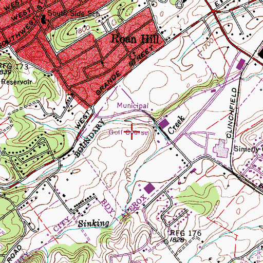 Topographic Map of Pine Oaks Golf Course, TN