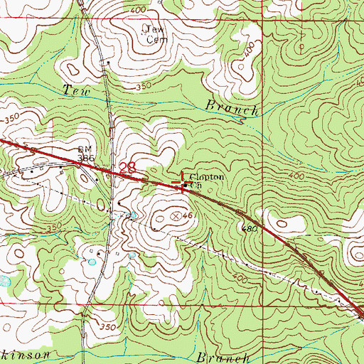 Topographic Map of Clopton Church, AL