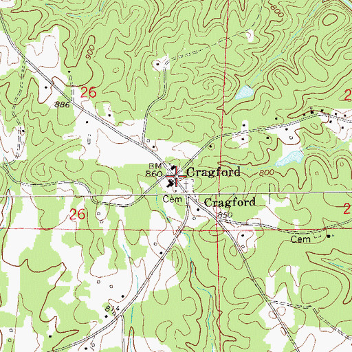 Topographic Map of Cragford, AL