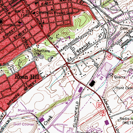 Topographic Map of Southside Shopping Center, TN