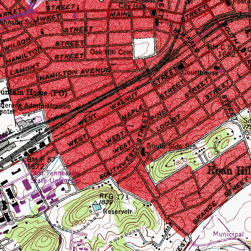 Topographic Map of Southwest Addition, TN