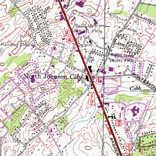Topographic Map of Sunset Shopping Center, TN